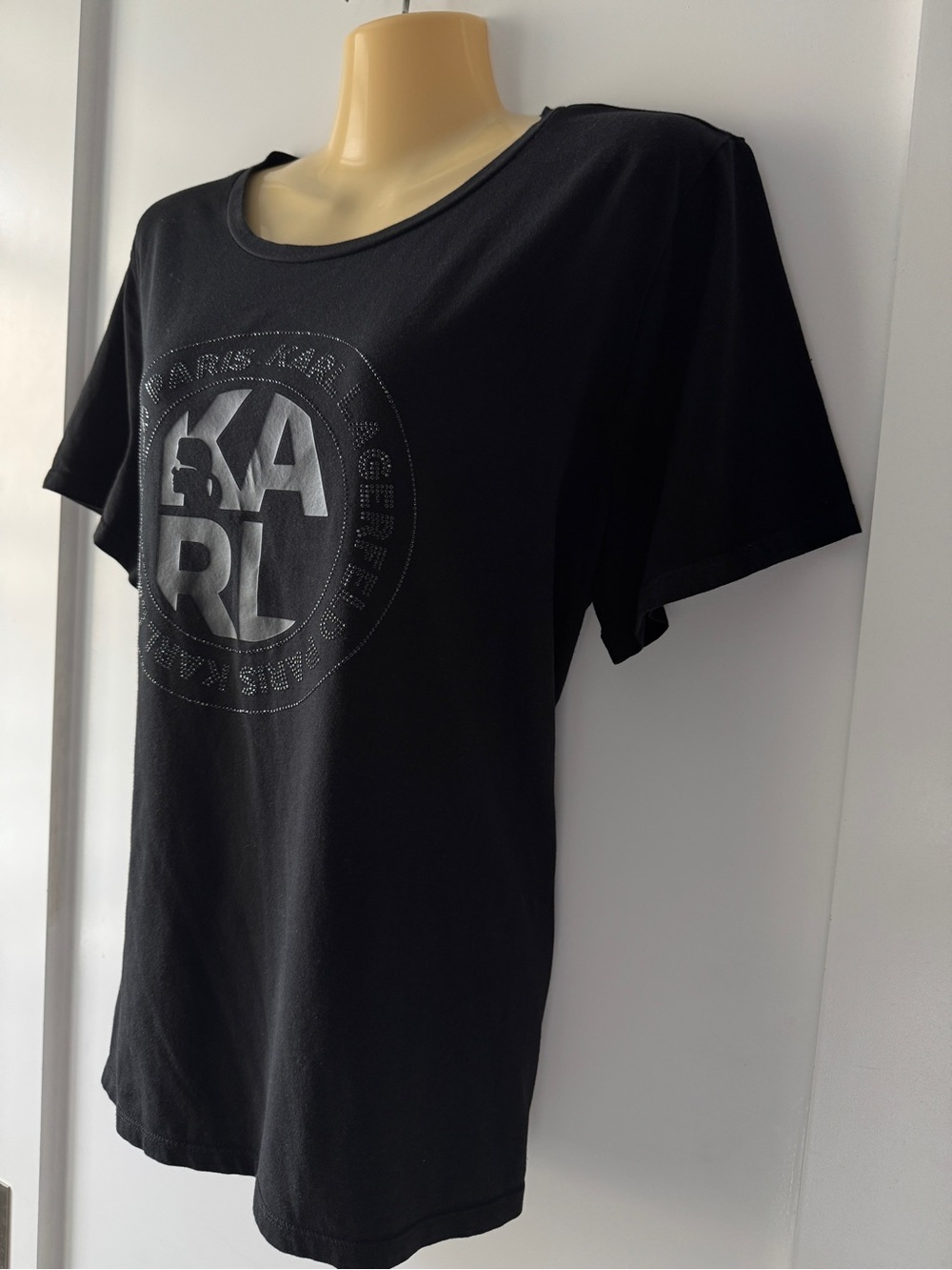 Karl Lagerfeld Black Embossed Logo Short Sleeve Tee - Picture 2 of 7